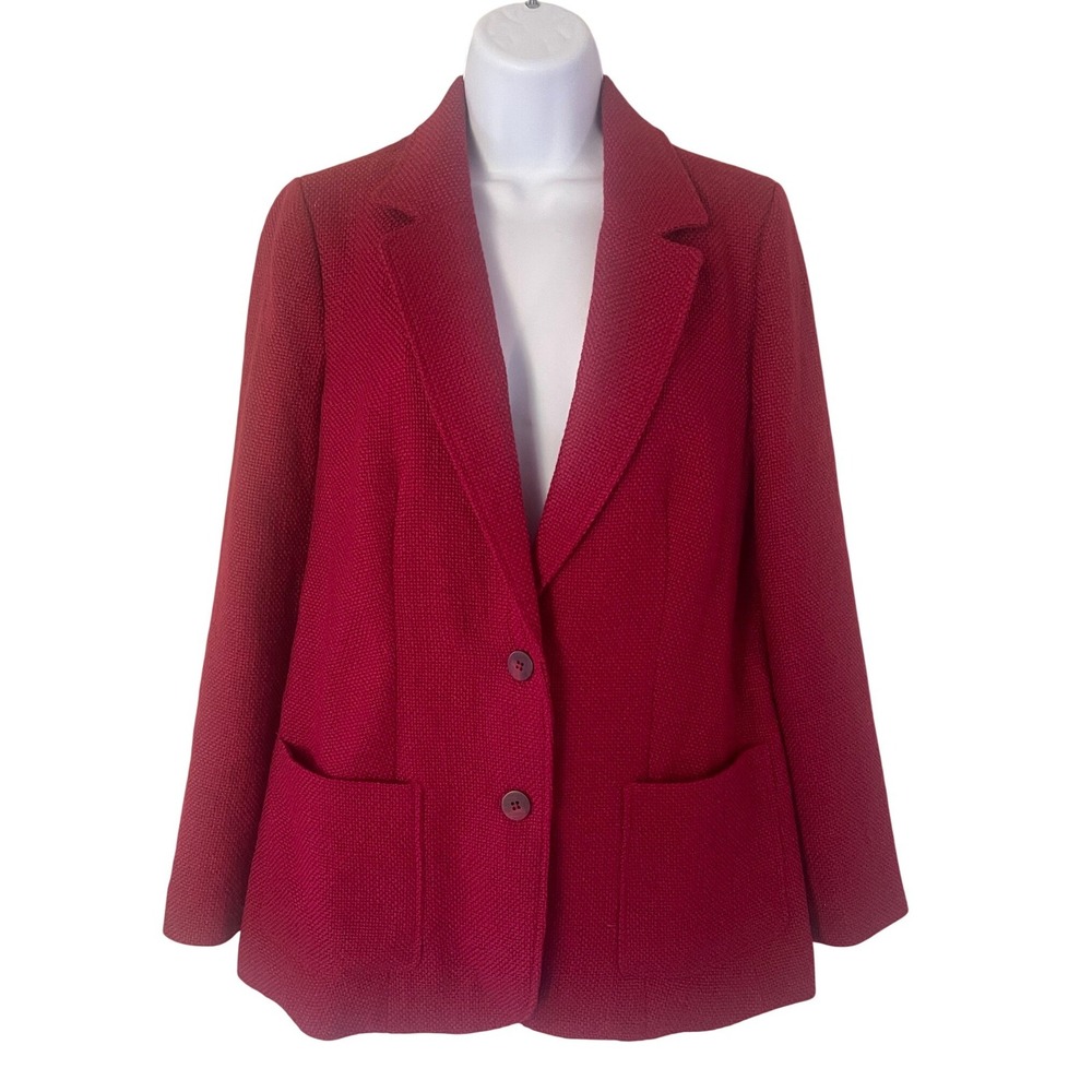 J. Jill Womens Cranberry Red Wool Blend Textured Two Button Blazer Jacket Size S